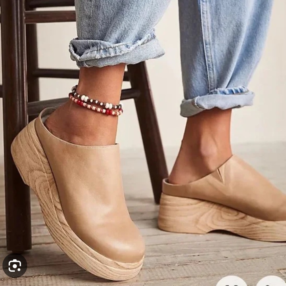 Free People Tan Platform Clog Mules